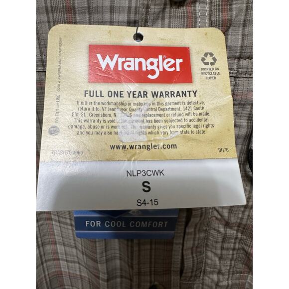 Wrangler Plaid Long Sleeve Button-Up Shirt Moisture Wicking Small New - Picture 6 of 14